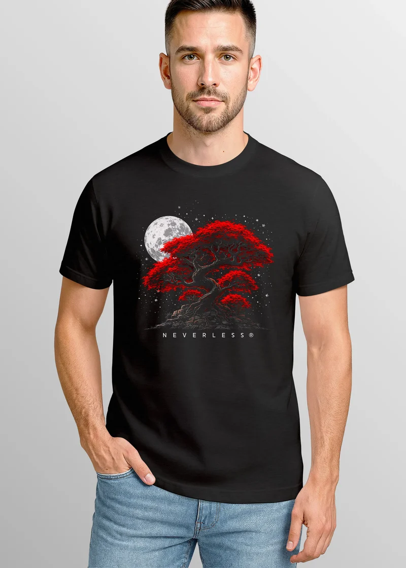 Herren T-Shirt Bonsai Baum Grafik Print Natur Illustration Ruhe Balance Fashion Streetstyle
