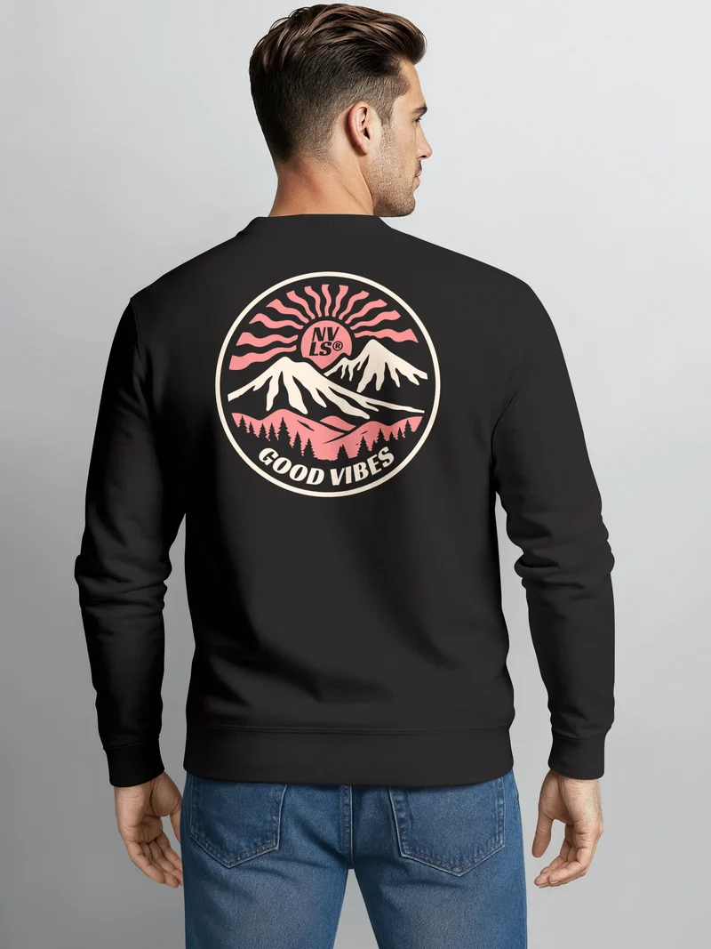 Sweatshirt Herren Pullover Backprint Retro Circle Good Vibes Fashion Streetwear Grafik Print