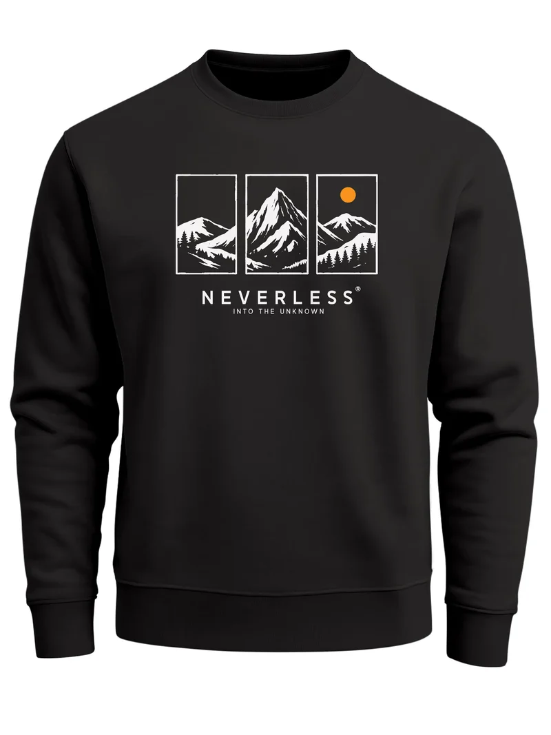 Sweatshirt Herren Frontprint dreiteiliges Bergmotiv Grafik Print Pullover Männer Fashion Streetwear