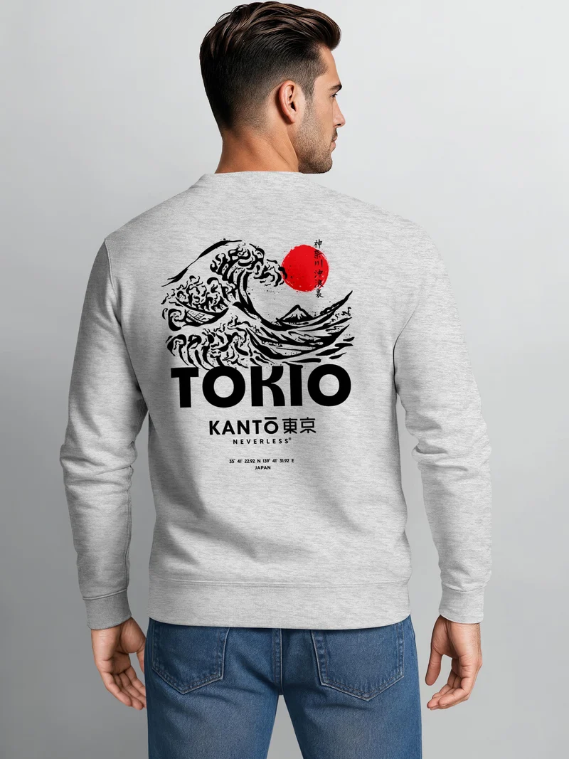 Herren Sweatshirt Tokio Wave Backprint Regular Fit