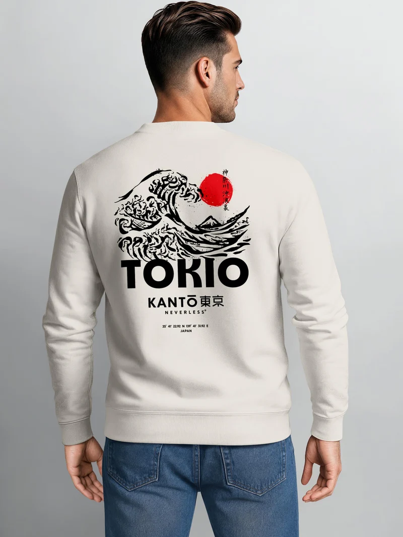 Herren Sweatshirt Tokio Wave Backprint Regular Fit