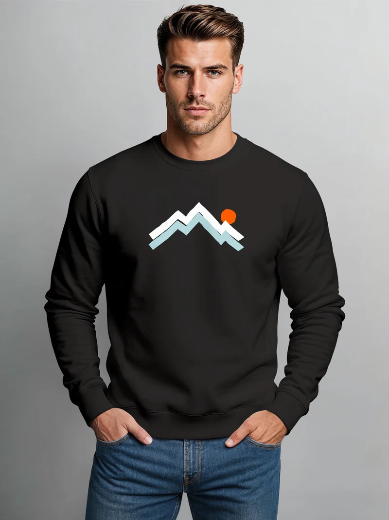 Herren Sweatshirt Berg Sonne Frontprint Regular Fit