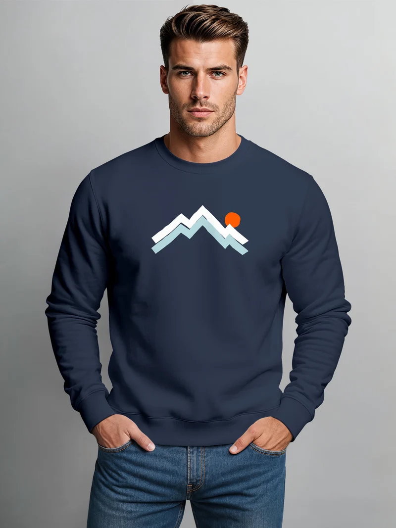 Herren Sweatshirt Berg Sonne Frontprint Regular Fit
