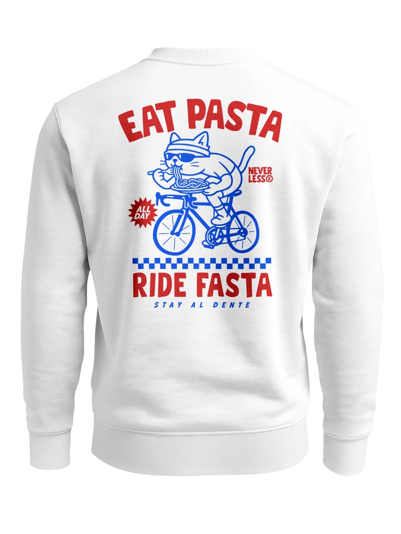 Herren Sweatshirt Eat Pasta Ride Fasta Backprint Regular Fit