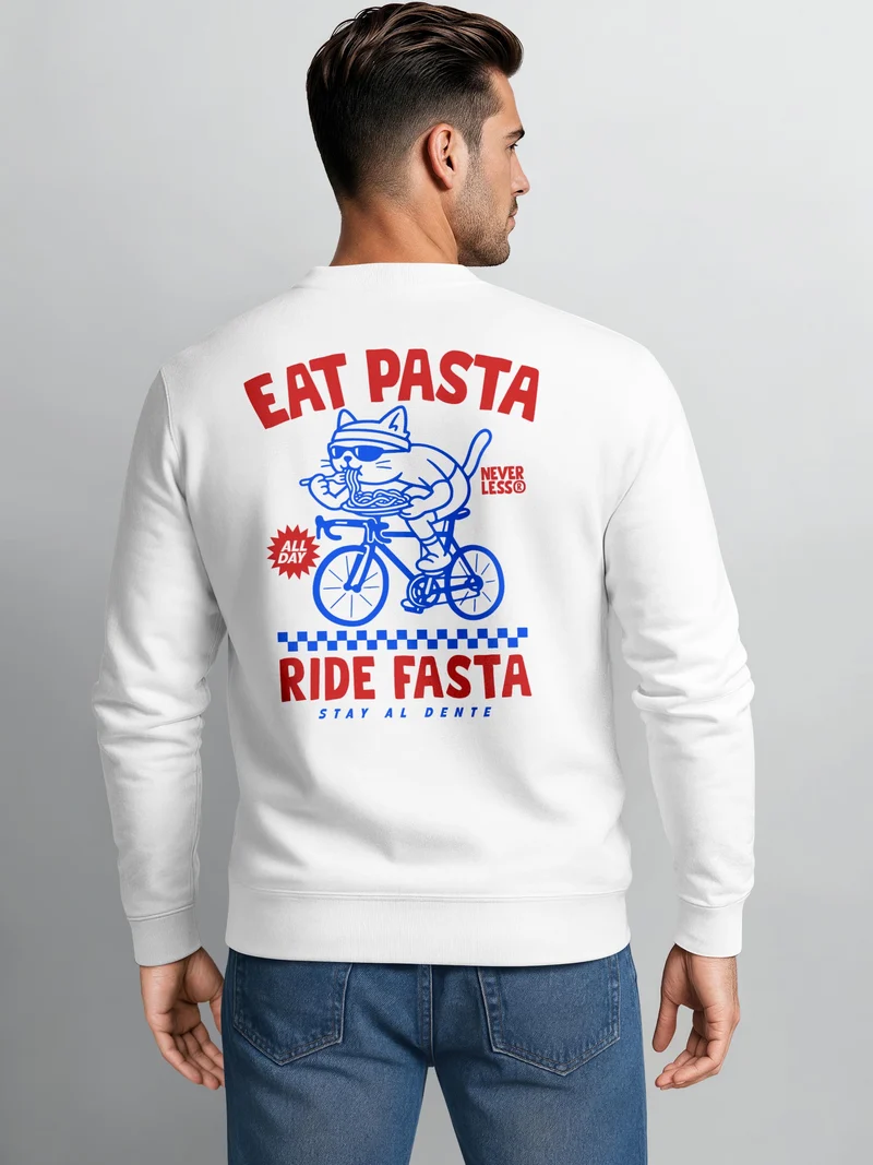 Herren Sweatshirt Eat Pasta Ride Fasta Backprint Regular Fit