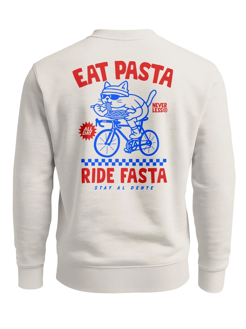 Herren Sweatshirt Eat Pasta Ride Fasta Backprint Regular Fit