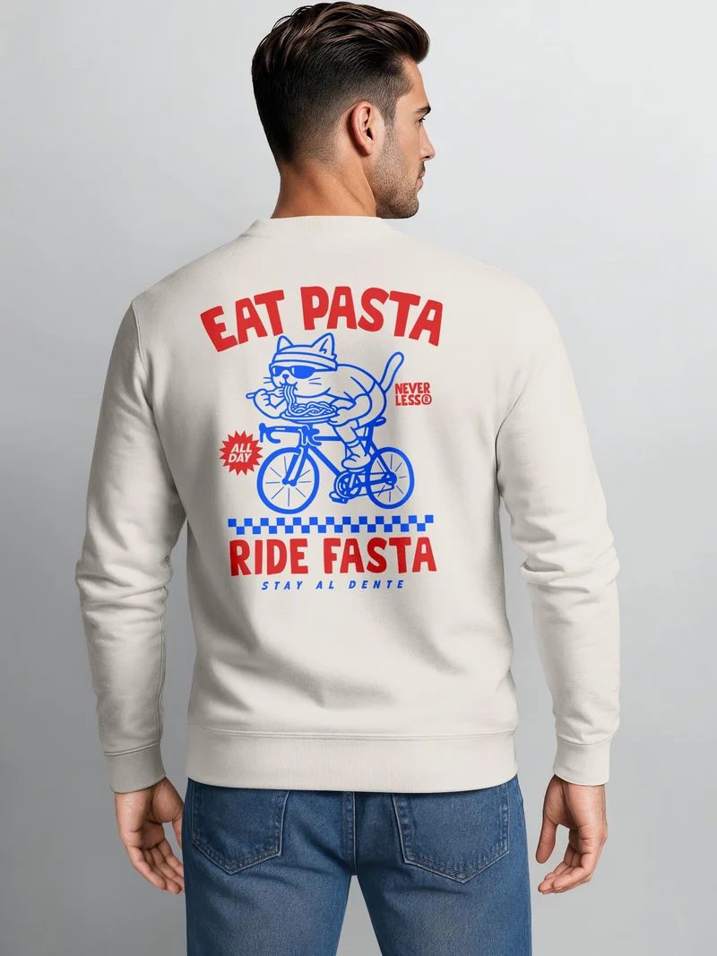 Herren Sweatshirt Eat Pasta Ride Fasta Backprint Regular Fit