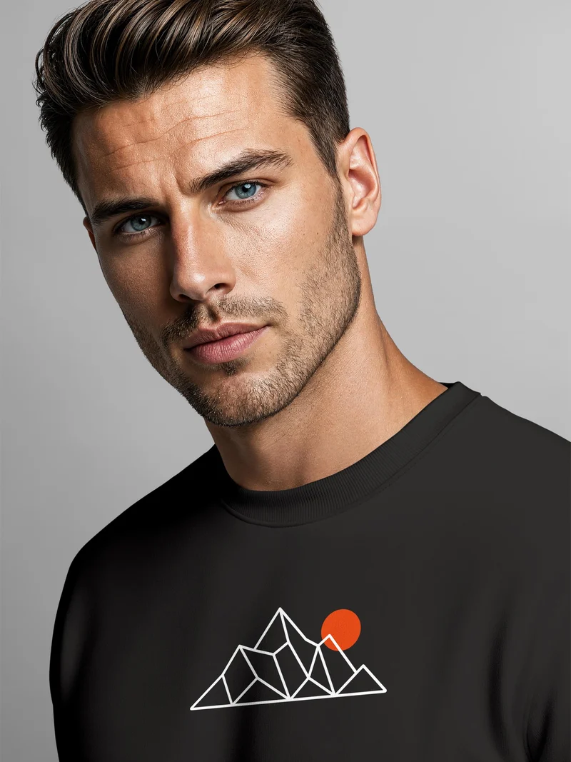 Herren Sweatshirt Berg Polygon Frontprint Regular Fit