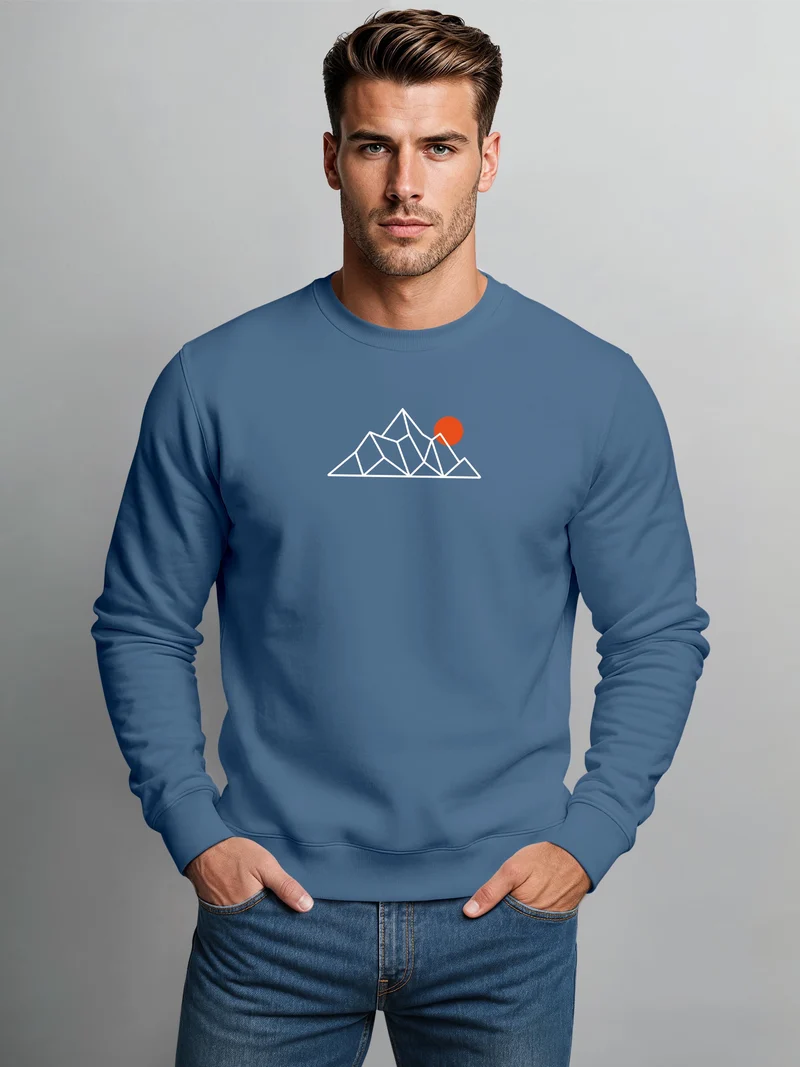 Herren Sweatshirt Berg Polygon Frontprint Regular Fit