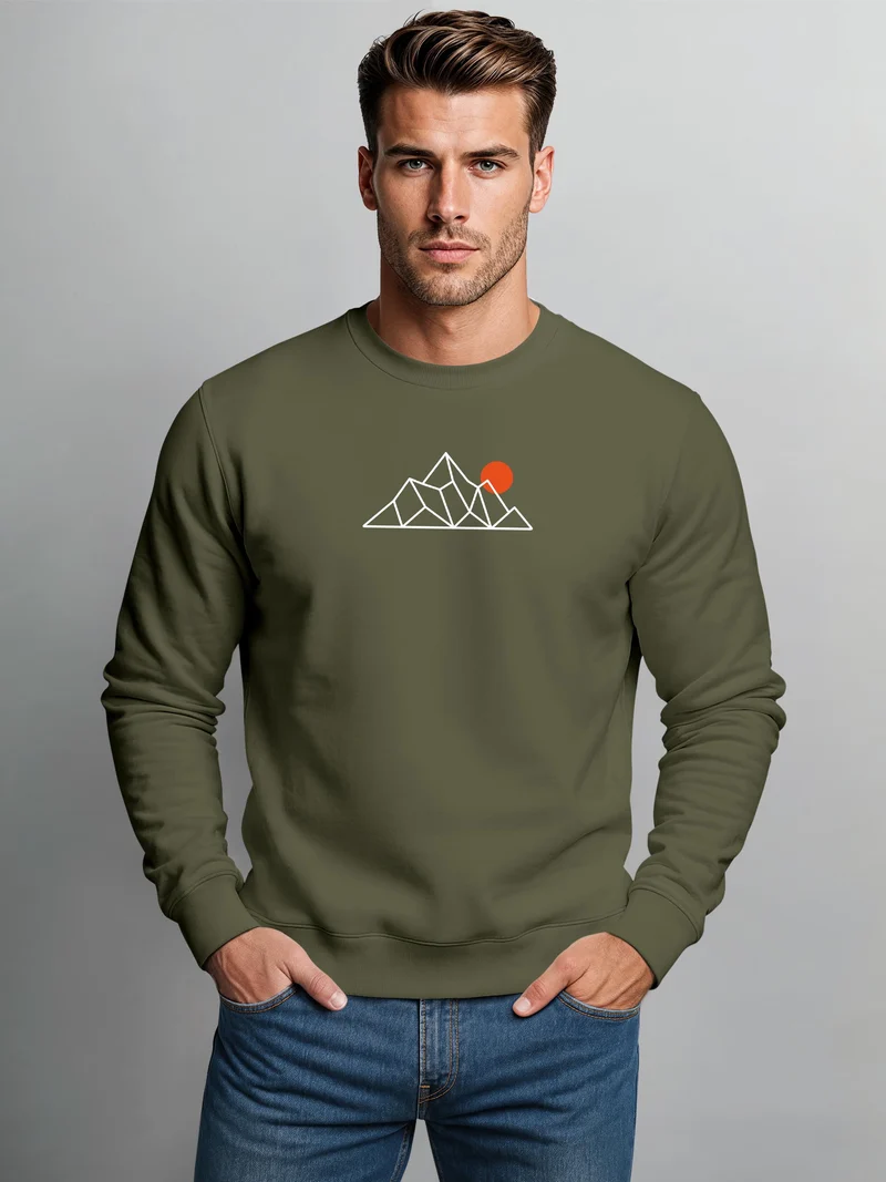 Herren Sweatshirt Berg Polygon Frontprint Regular Fit