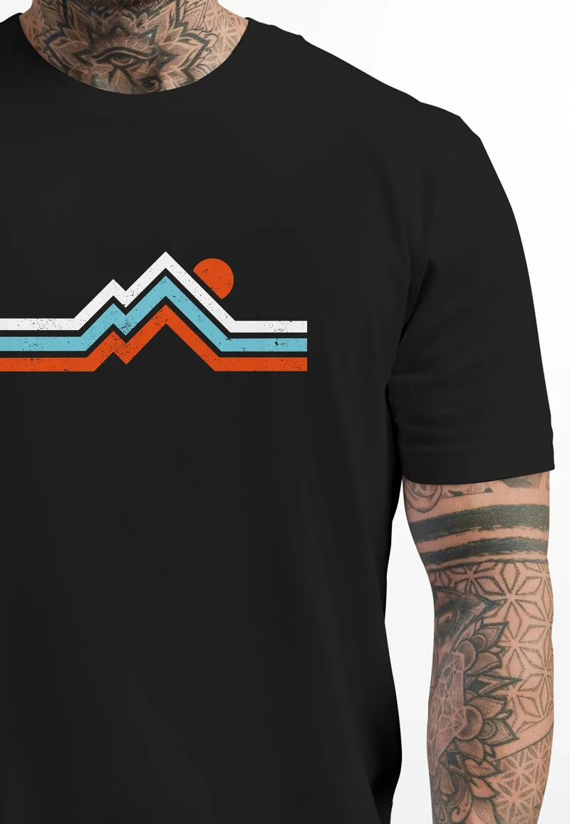 Herren T-Shirt Berge Wandern Bergmotiv Aufdruck Printshirt Gebirge Outdoor Fashion Streetstyle