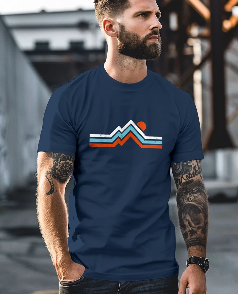 Herren T-Shirt Berge Wandern Bergmotiv Aufdruck Printshirt Gebirge Outdoor Fashion Streetstyle