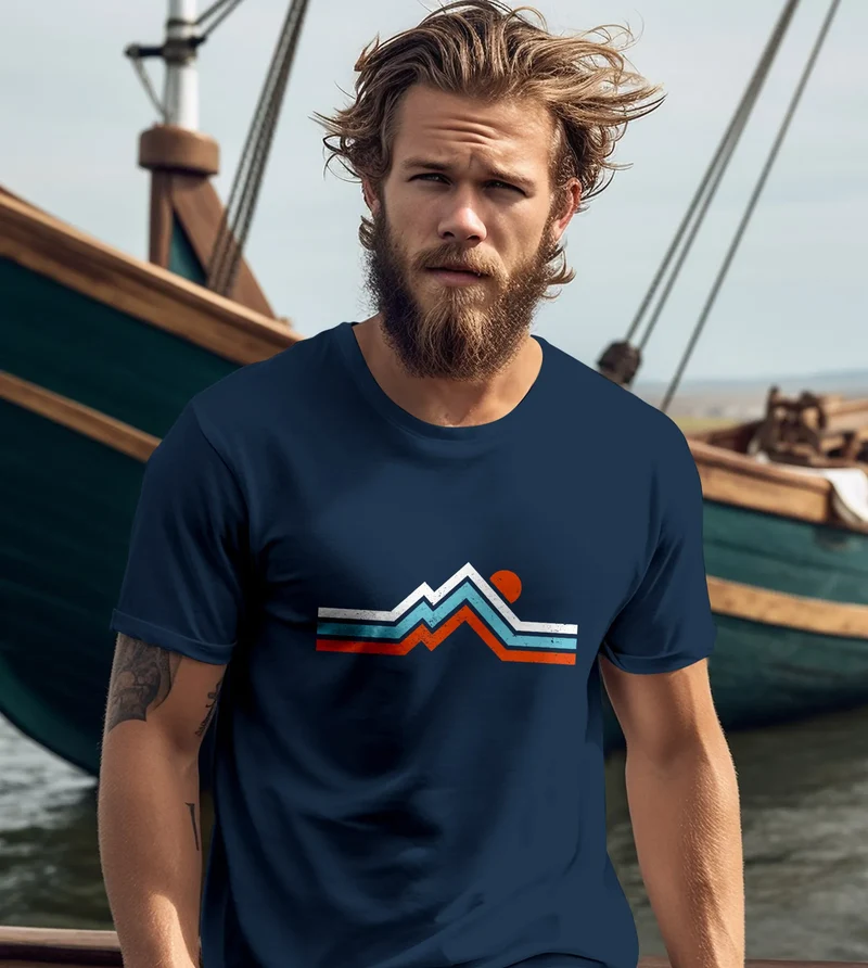 Herren T-Shirt Berge Wandern Bergmotiv Aufdruck Printshirt Gebirge Outdoor Fashion Streetstyle