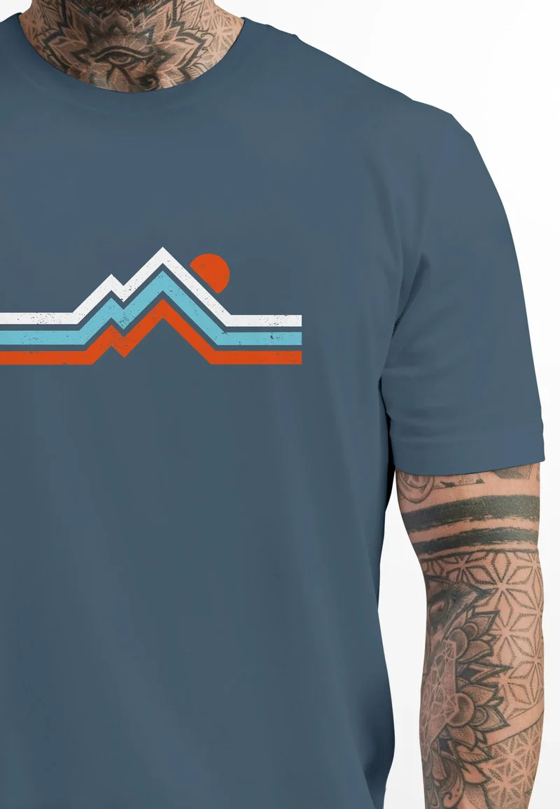 Herren T-Shirt Berge Wandern Bergmotiv Aufdruck Printshirt Gebirge Outdoor Fashion Streetstyle