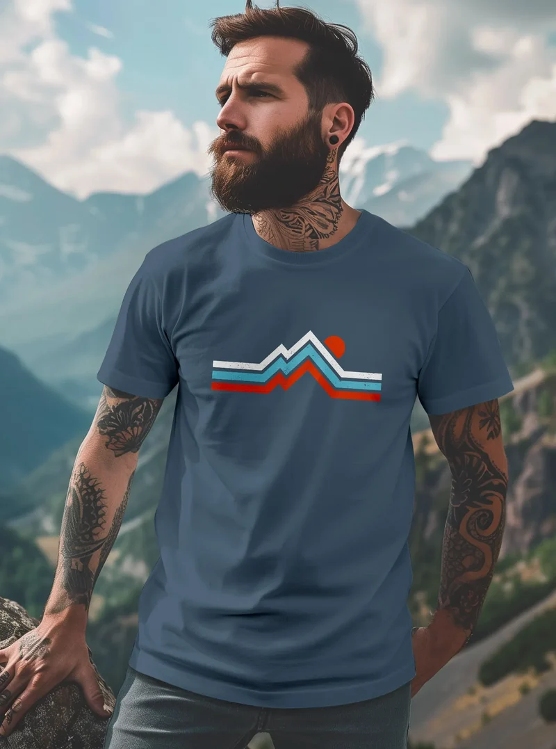 Herren T-Shirt Berge Wandern Bergmotiv Aufdruck Printshirt Gebirge Outdoor Fashion Streetstyle