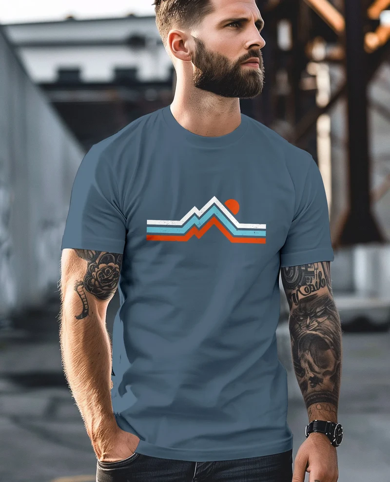 Herren T-Shirt Berge Wandern Bergmotiv Aufdruck Printshirt Gebirge Outdoor Fashion Streetstyle