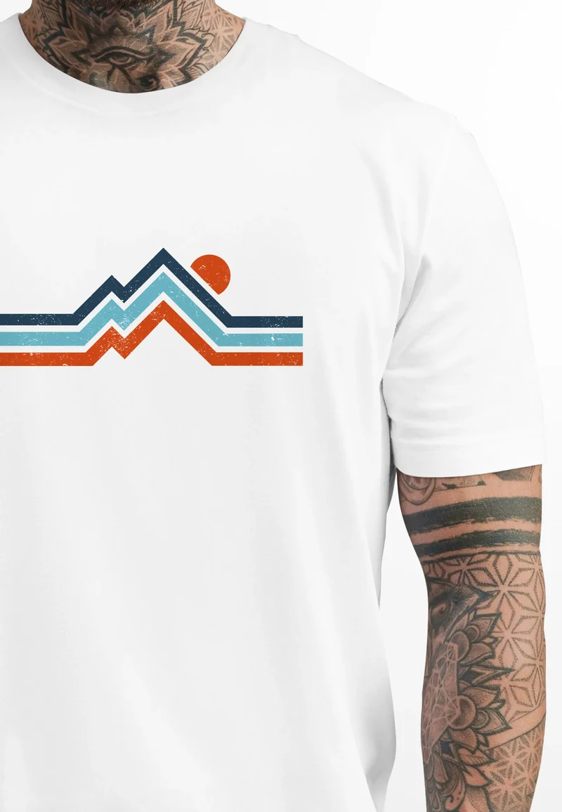 Herren T-Shirt Berge Wandern Bergmotiv Aufdruck Printshirt Gebirge Outdoor Fashion Streetstyle