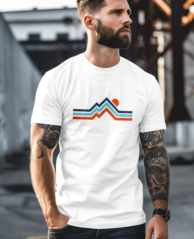 Herren T-Shirt Berge Wandern Bergmotiv Aufdruck Printshirt Gebirge Outdoor Fashion Streetstyle