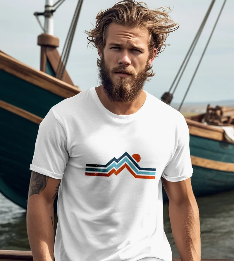Herren T-Shirt Berge Wandern Bergmotiv Aufdruck Printshirt Gebirge Outdoor Fashion Streetstyle