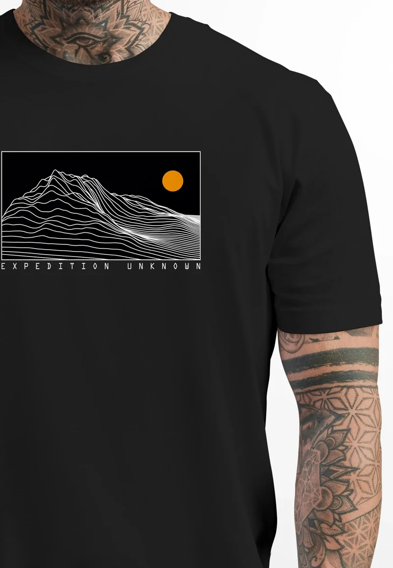 Herren T-Shirt Frontprint Wandern Berge Grafik Schriftzug Outdoor Natur Fashion Streetstyle Printshirt