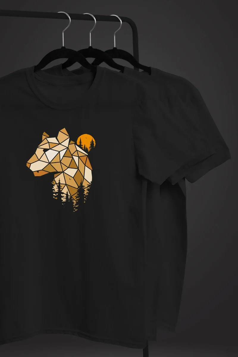 Herren T-Shirt Fashion Polygon Print Luchs Wald Tiere Outdoor Motiv Aufdruck Streetstyle