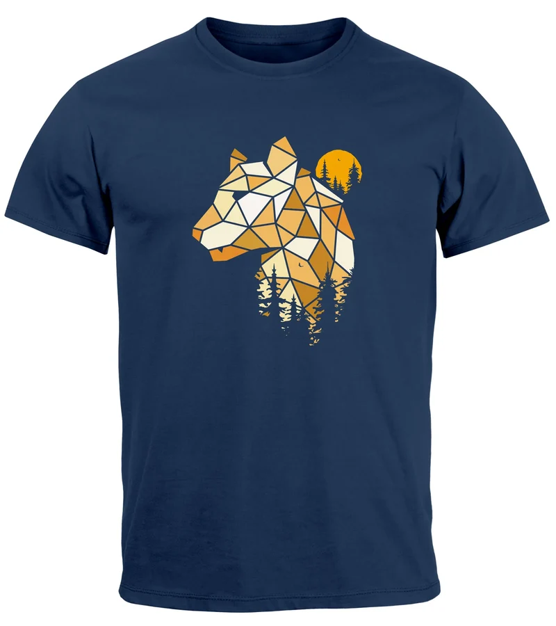 Herren T-Shirt Fashion Polygon Print Luchs Wald Tiere Outdoor Motiv Aufdruck Streetstyle