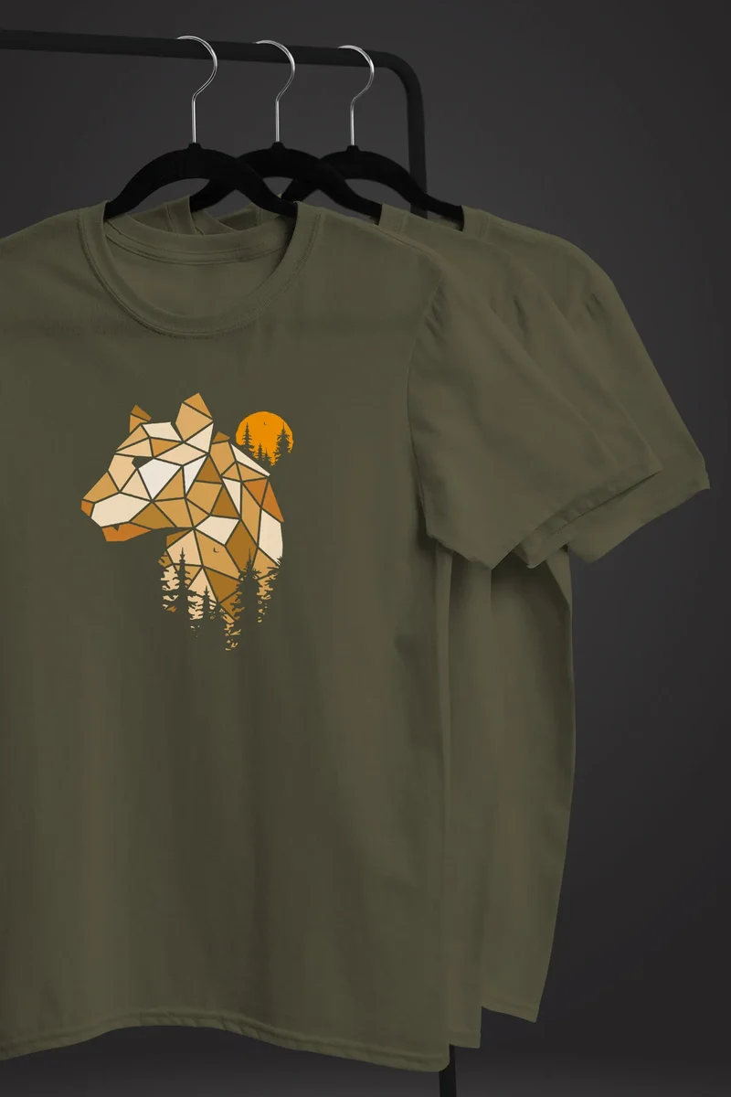 Herren T-Shirt Fashion Polygon Print Luchs Wald Tiere Outdoor Motiv Aufdruck Streetstyle