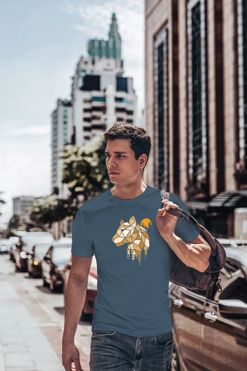 Herren T-Shirt Fashion Polygon Print Luchs Wald Tiere Outdoor Motiv Aufdruck Streetstyle