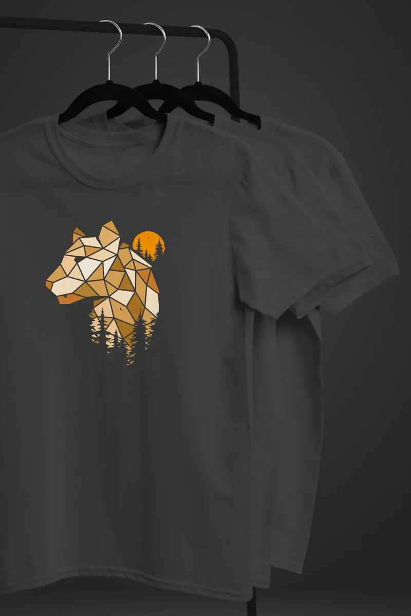 Herren T-Shirt Fashion Polygon Print Luchs Wald Tiere Outdoor Motiv Aufdruck Streetstyle