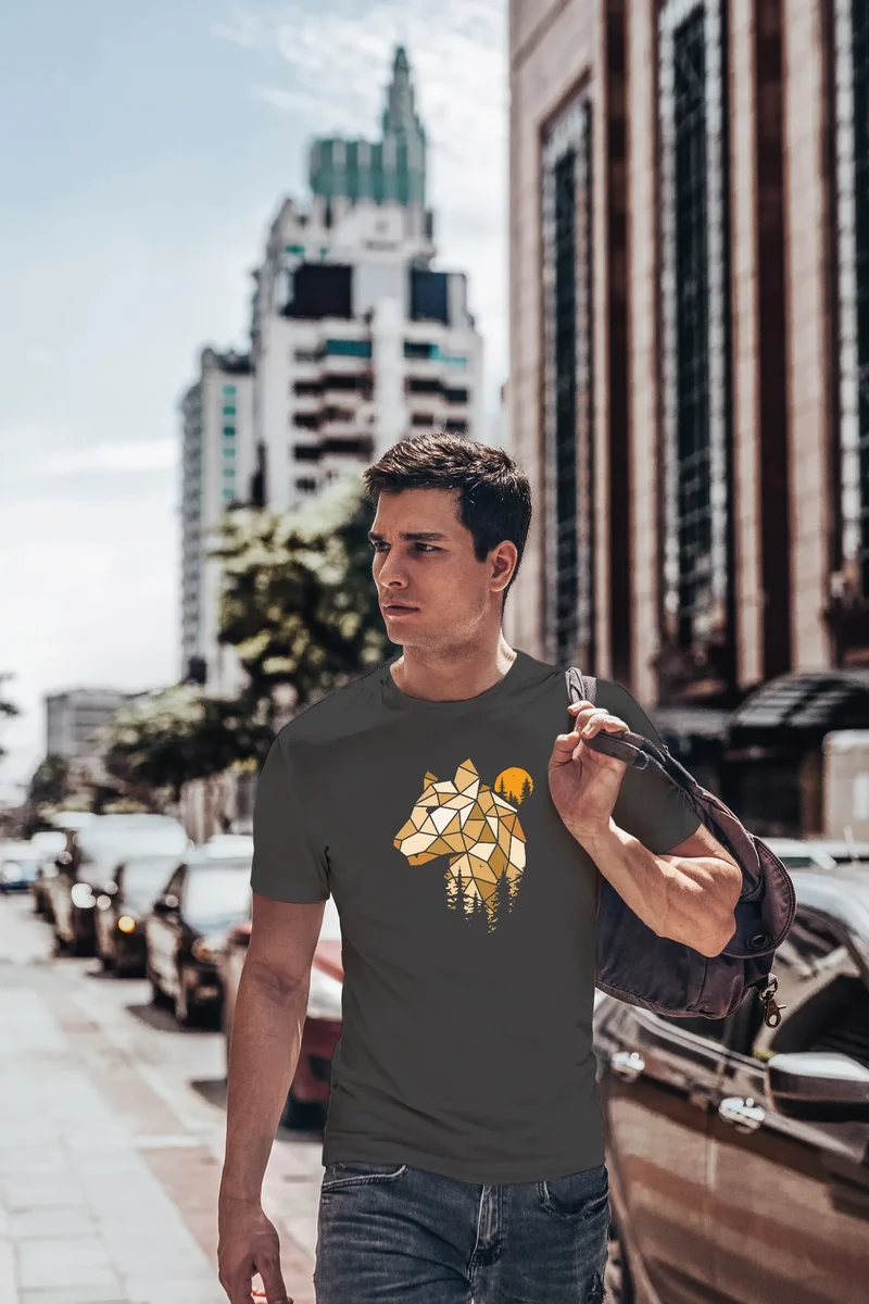 Herren T-Shirt Fashion Polygon Print Luchs Wald Tiere Outdoor Motiv Aufdruck Streetstyle