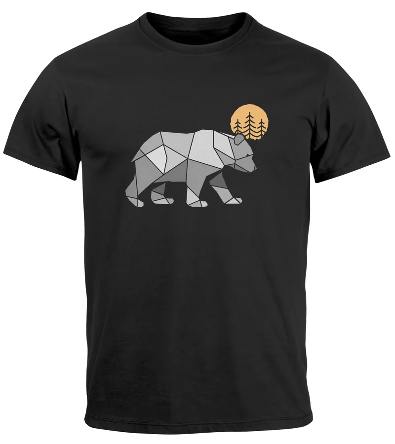 Herren T-Shirt Polygon Bär Mond Outdoor Wandern Natur Print Aufdruck Fashion Streetstyle