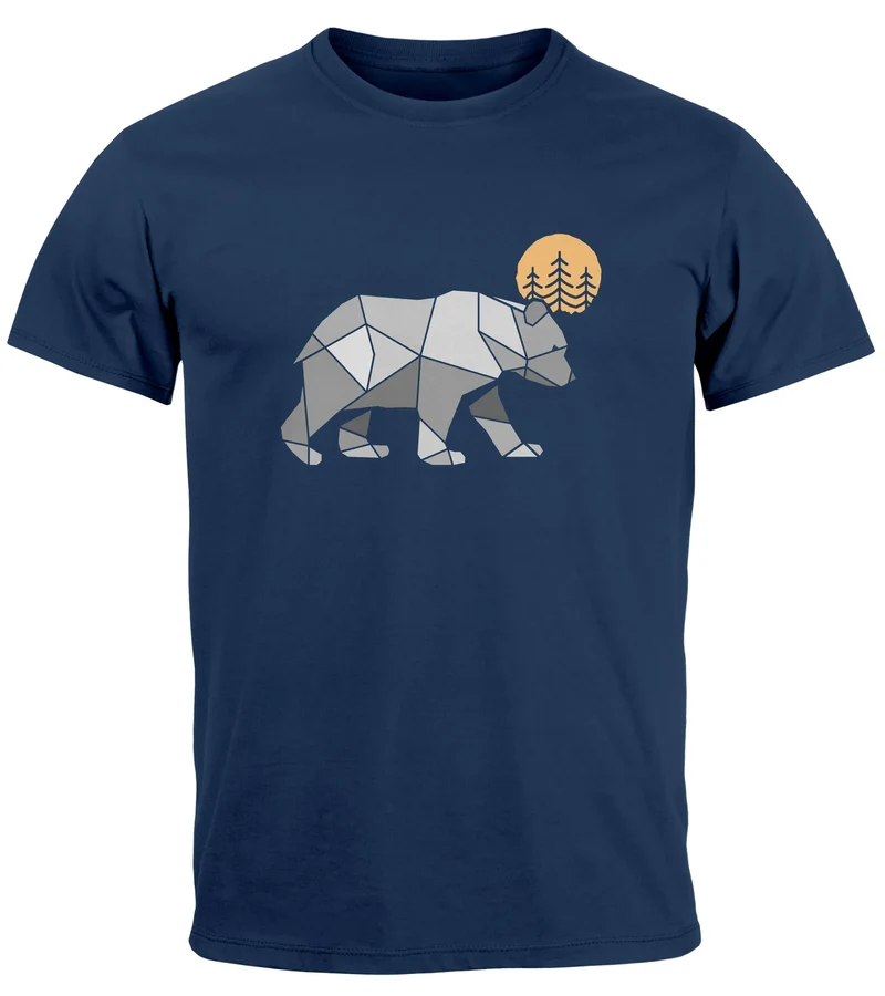 Herren T-Shirt Polygon Bär Mond Outdoor Wandern Natur Print Aufdruck Fashion Streetstyle
