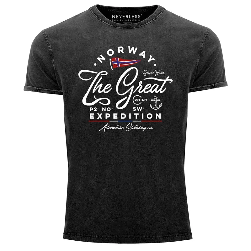Herren Vintage Shirt Norwegen The Great Expedition Outdoor Adventure Printshirt T-Shirt Aufdruck Used Look