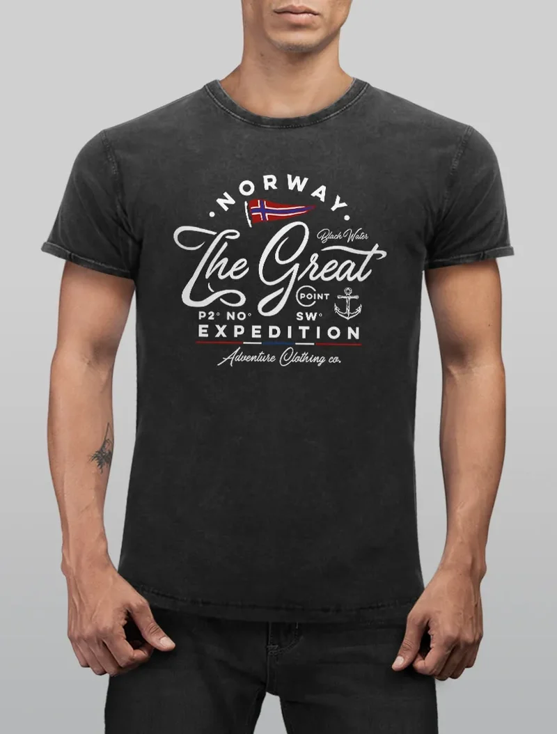 Herren Vintage Shirt Norwegen The Great Expedition Outdoor Adventure Printshirt T-Shirt Aufdruck Used Look