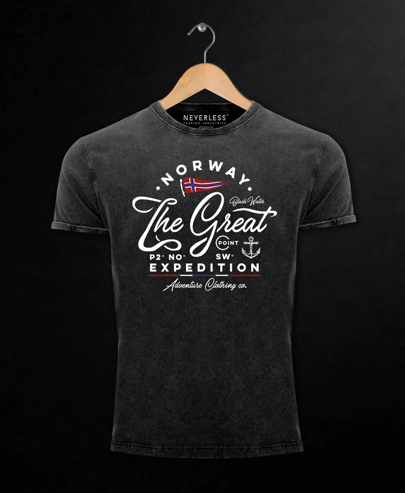 Herren Vintage Shirt Norwegen The Great Expedition Outdoor Adventure Printshirt T-Shirt Aufdruck Used Look