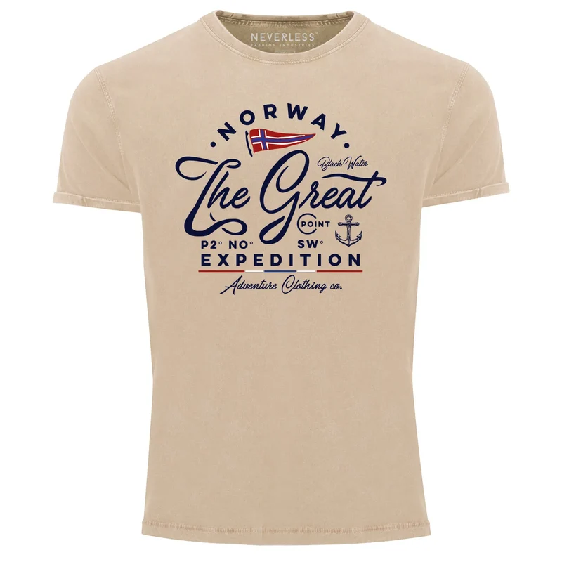 Herren Vintage Shirt Norwegen The Great Expedition Outdoor Adventure Printshirt T-Shirt Aufdruck Used Look