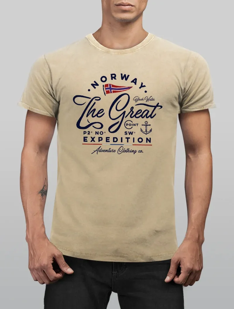 Herren Vintage Shirt Norwegen The Great Expedition Outdoor Adventure Printshirt T-Shirt Aufdruck Used Look