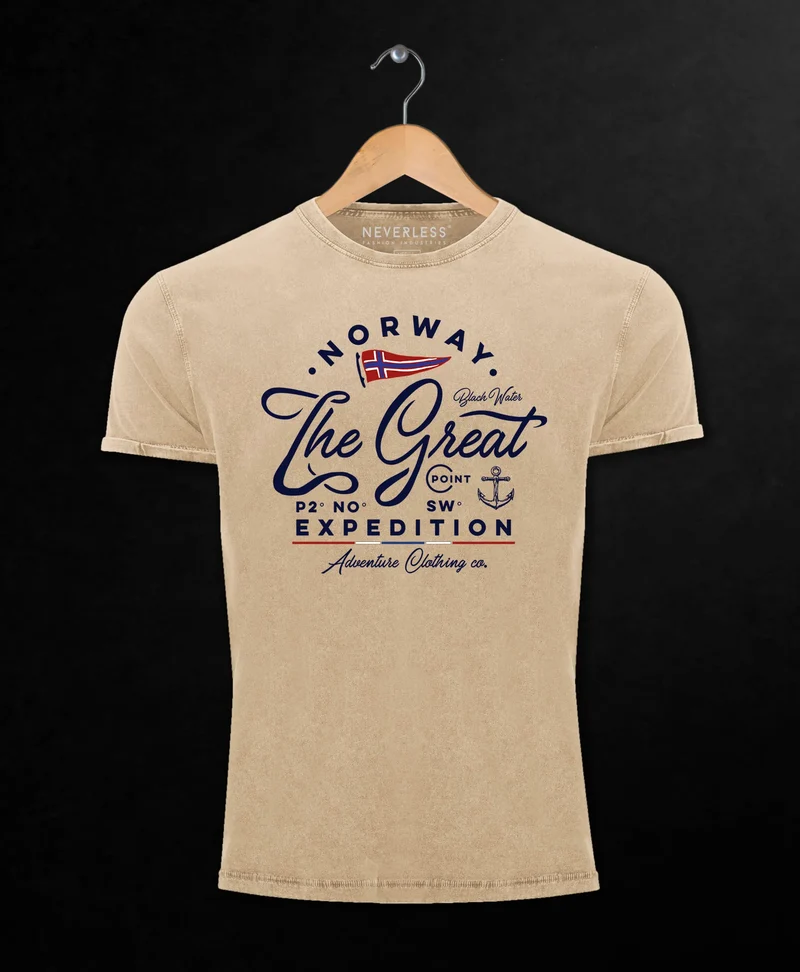 Herren Vintage Shirt Norwegen The Great Expedition Outdoor Adventure Printshirt T-Shirt Aufdruck Used Look