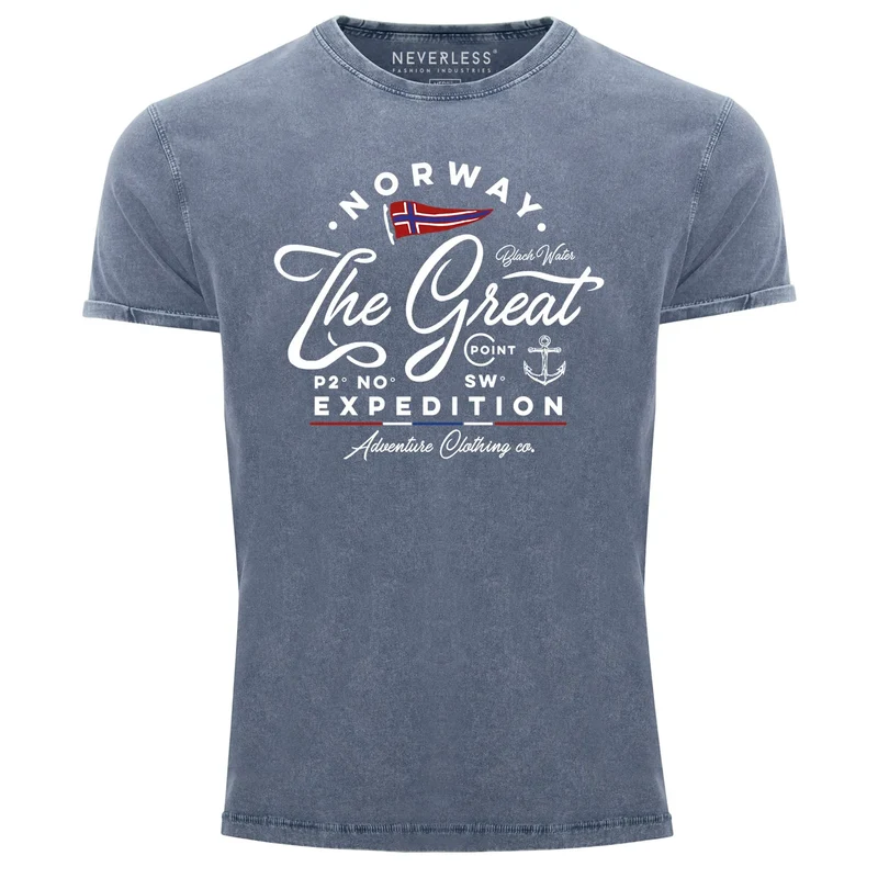 Herren Vintage Shirt Norwegen The Great Expedition Outdoor Adventure Printshirt T-Shirt Aufdruck Used Look