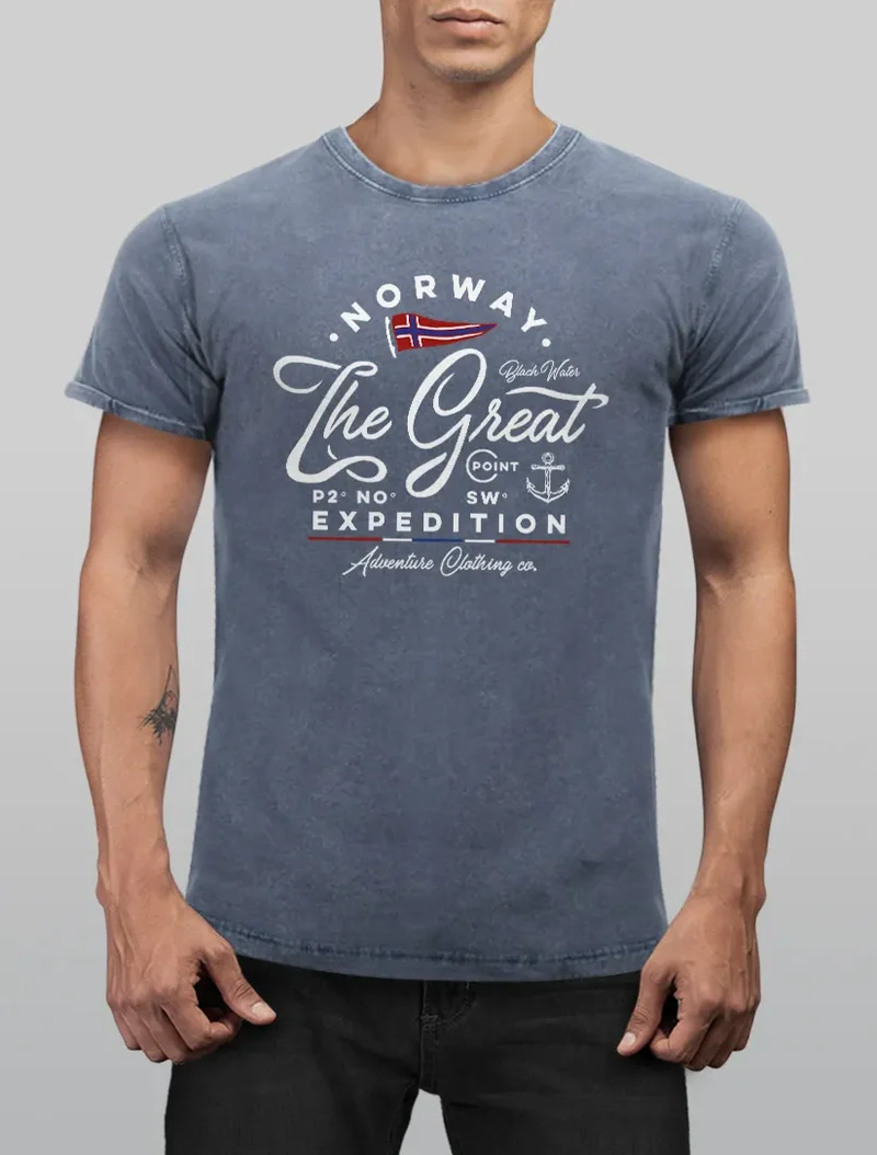 Herren Vintage Shirt Norwegen The Great Expedition Outdoor Adventure Printshirt T-Shirt Aufdruck Used Look