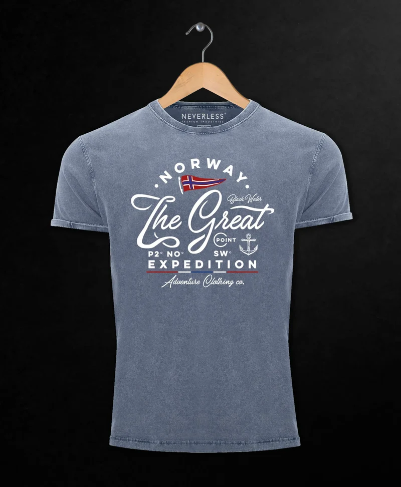 Herren Vintage Shirt Norwegen The Great Expedition Outdoor Adventure Printshirt T-Shirt Aufdruck Used Look