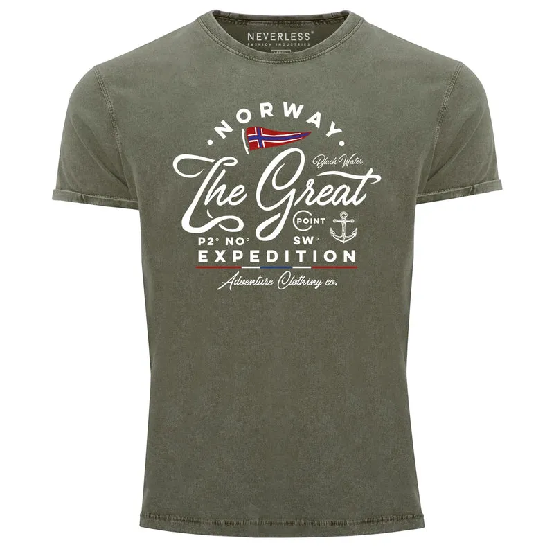 Herren Vintage Shirt Norwegen The Great Expedition Outdoor Adventure Printshirt T-Shirt Aufdruck Used Look