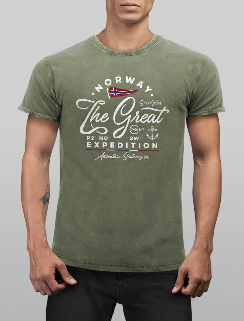 Herren Vintage Shirt Norwegen The Great Expedition Outdoor Adventure Printshirt T-Shirt Aufdruck Used Look