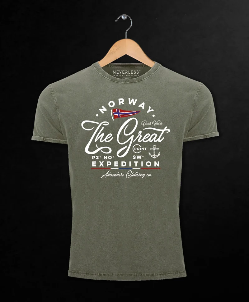 Herren Vintage Shirt Norwegen The Great Expedition Outdoor Adventure Printshirt T-Shirt Aufdruck Used Look
