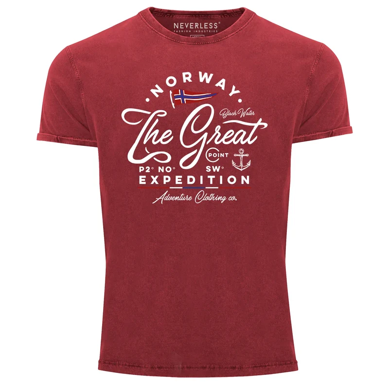 Herren Vintage Shirt Norwegen The Great Expedition Outdoor Adventure Printshirt T-Shirt Aufdruck Used Look