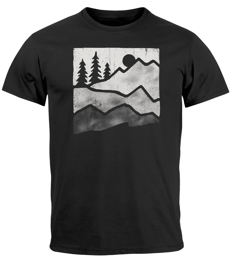 Herren T-Shirt Berge Natur Outdoor Printshirt Aufdruck Wandern Männer Fashion Streetstyle