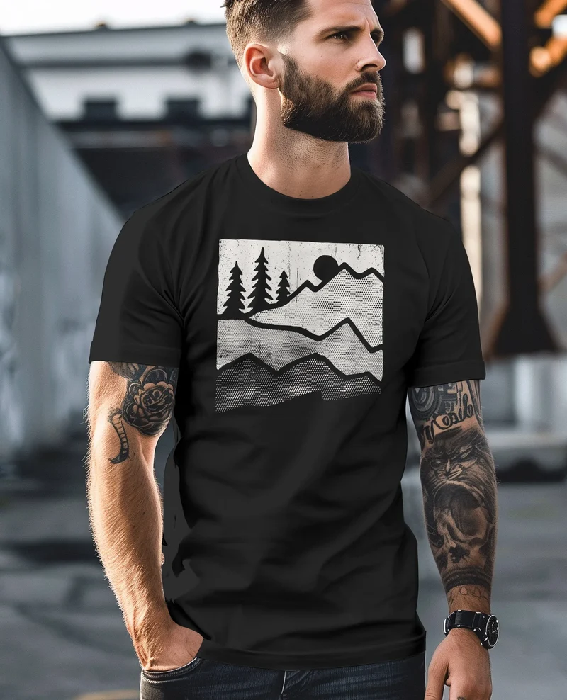 Herren T-Shirt Berge Natur Outdoor Printshirt Aufdruck Wandern Männer Fashion Streetstyle