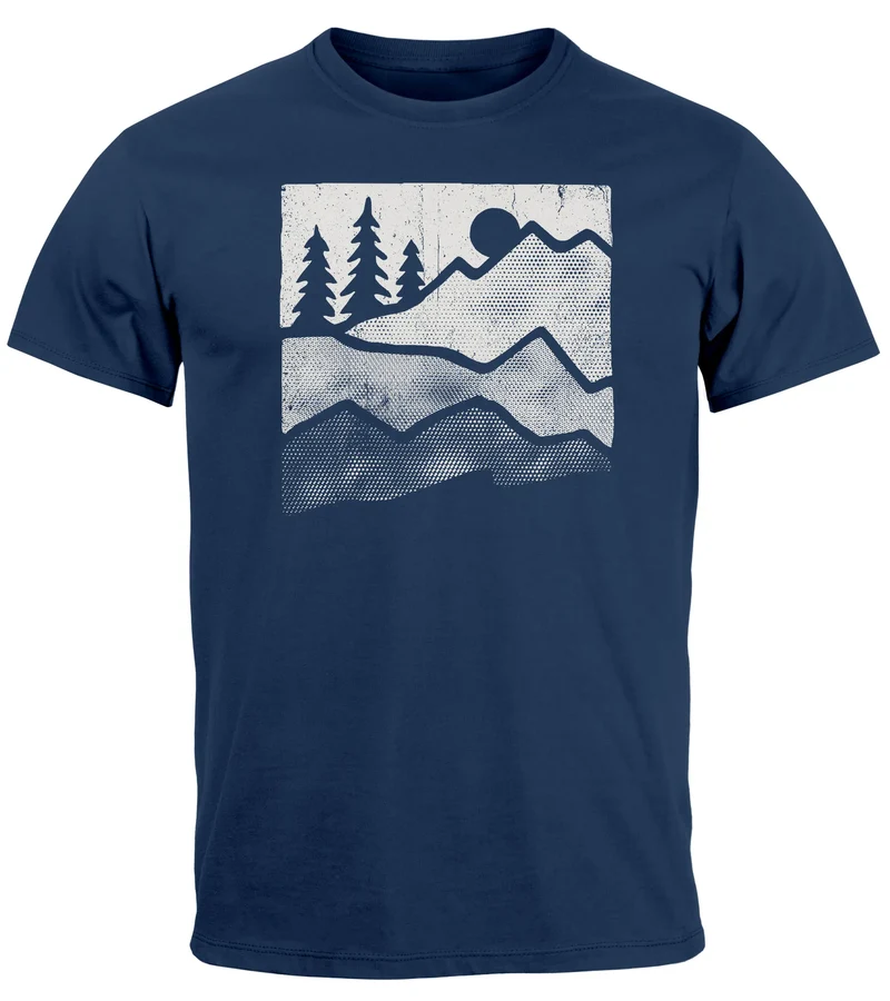 Herren T-Shirt Berge Natur Outdoor Printshirt Aufdruck Wandern Männer Fashion Streetstyle