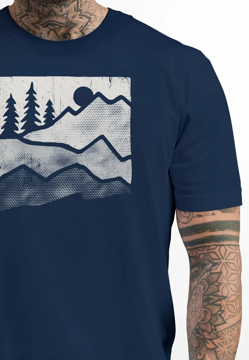 Herren T-Shirt Berge Natur Outdoor Printshirt Aufdruck Wandern Männer Fashion Streetstyle