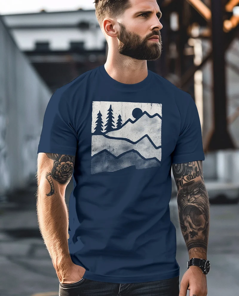Herren T-Shirt Berge Natur Outdoor Printshirt Aufdruck Wandern Männer Fashion Streetstyle
